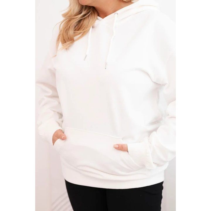 Moteriškas Plus Size džemperis su gobtuvu ir kengūros kišene, baltos spalvos
