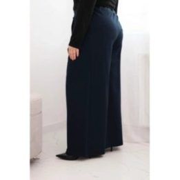 Moteriškos Plus Size kelnės plačiomis klešnėmis, tamsiai mėlynos spalvos
