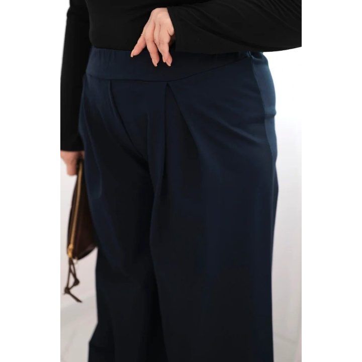 Moteriškos Plus Size kelnės plačiomis klešnėmis, tamsiai mėlynos spalvos
