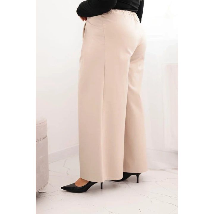 Moteriškos Plus Size kelnės plačiomis klešnėmis ir klostėmis, smėlio spalvos