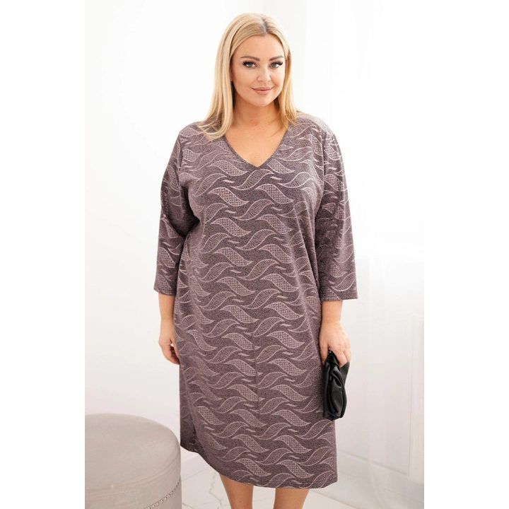 Moteriška Plus Size suknelė su V formos iškirpte, kapučino spalvos