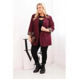 Moteriškas Plus Size švarkas su leopardo rašto pamušalu, violetinės spalvos