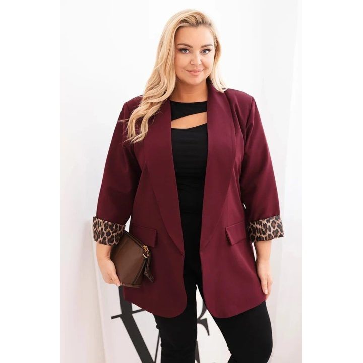 Moteriškas Plus Size švarkas su leopardo rašto pamušalu, violetinės spalvos