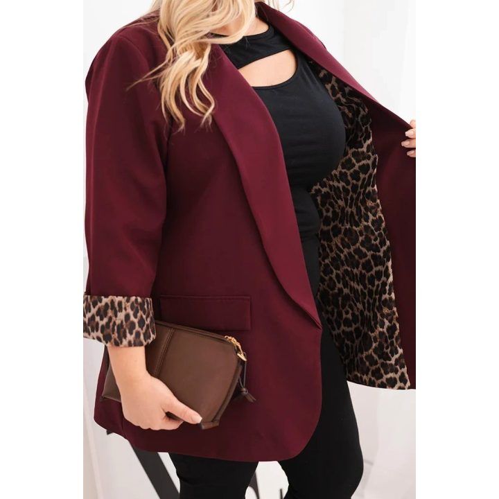 Moteriškas Plus Size švarkas su leopardo rašto pamušalu, violetinės spalvos