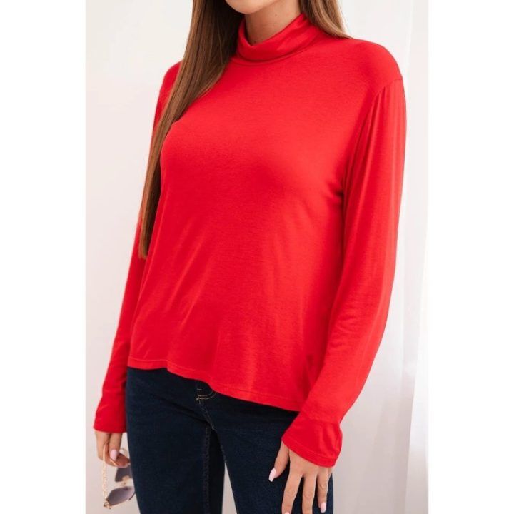 Moteriška viskozinė palaidinė su golfu ir ilgomis rankovėmis, raudonos spalvos