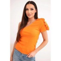 Moteriška palaidinė vienu petimi su raukiniu, oranžinės spalvos