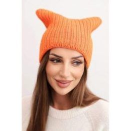 Moteriška žieminė kepurė katės forma, oranžinės spalvos