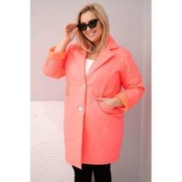 Moteriška Plus Size pikinta striukė su dekoratyvinėmis sagomis ir apykakle, rožinės spalvos