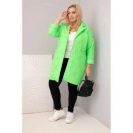 Moteriška Plus Size pikota striukė su dekoratyvinėmis sagomis ir apykakle, neoninės žalios spalvos