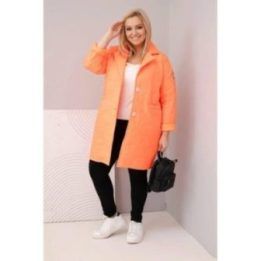 Moteriška Plus Size dygsniuota striukė su dekoratyvinėmis sagomis ir apykakle, neoninės oranžinės spalvos