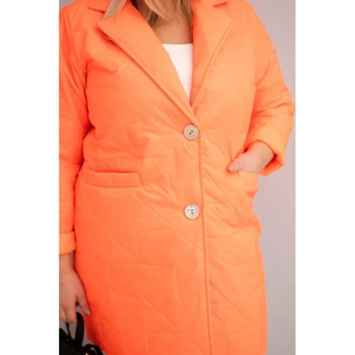 Moteriška Plus Size dygsniuota striukė su dekoratyvinėmis sagomis ir apykakle, neoninės oranžinės spalvos
