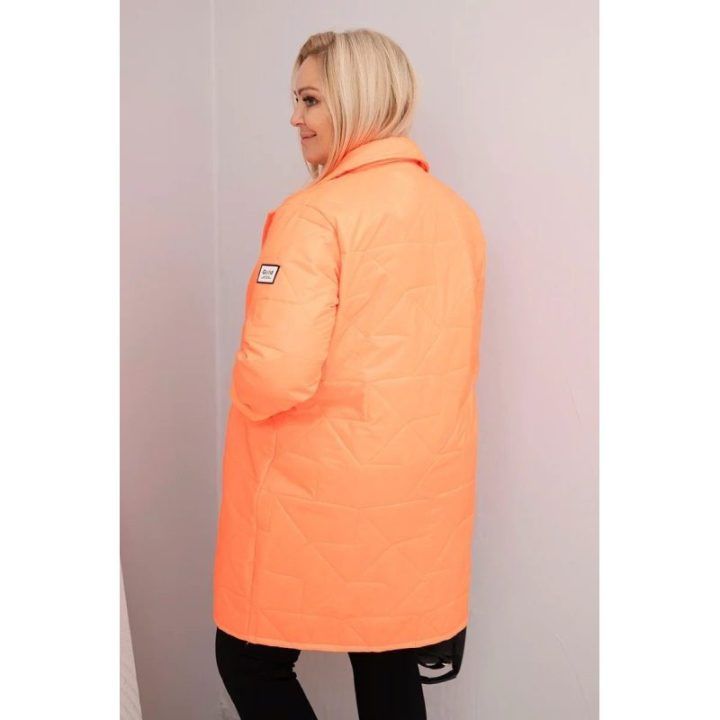 Moteriška Plus Size dygsniuota striukė su dekoratyvinėmis sagomis ir apykakle, neoninės oranžinės spalvos