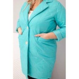 Moteriška Plus Size pikinta striukė su dekoratyvinėmis sagomis ir apykakle, mėtų spalvos