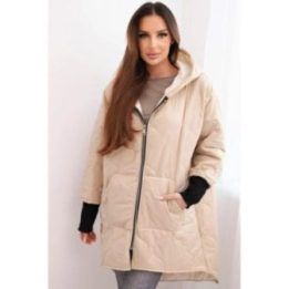 Moteriška Plus Size žieminė dygsniuota striukė su gobtuvu, smėlio spalvos