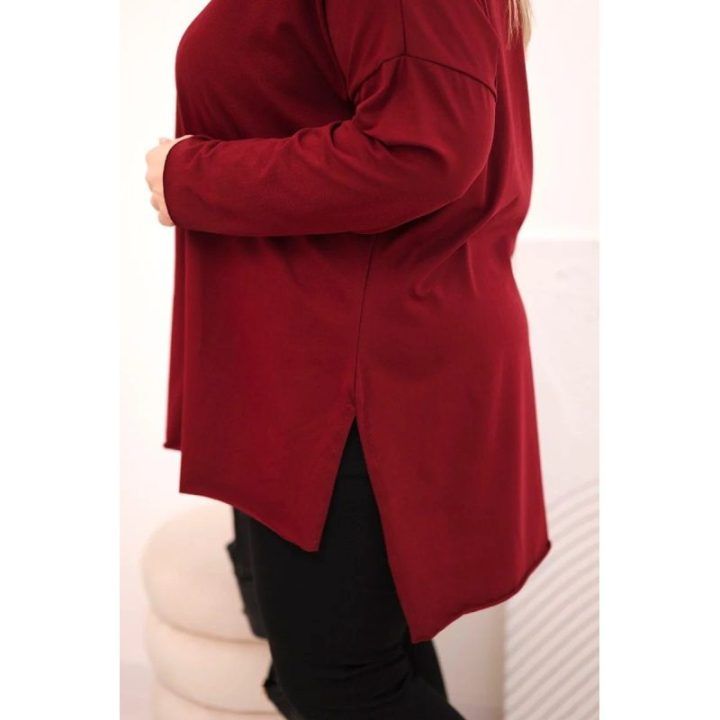Moteriška Plus Size palaidinė ilgomis rankovėmis, bordo spalvos