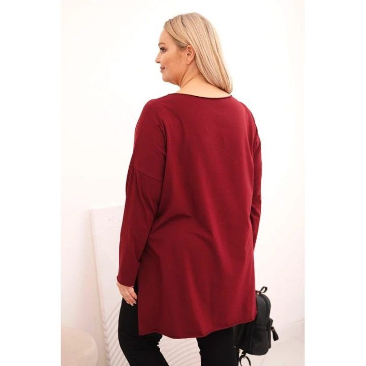 Moteriška Plus Size palaidinė ilgomis rankovėmis, bordo spalvos