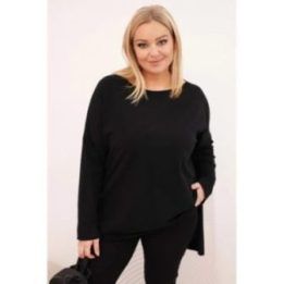 Moteriška Plus Size palaidinė ilgomis rankovėmis, juodos spalvos
