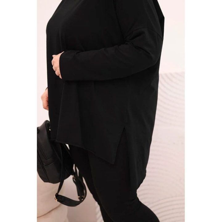 Moteriška Plus Size palaidinė ilgomis rankovėmis, juodos spalvos