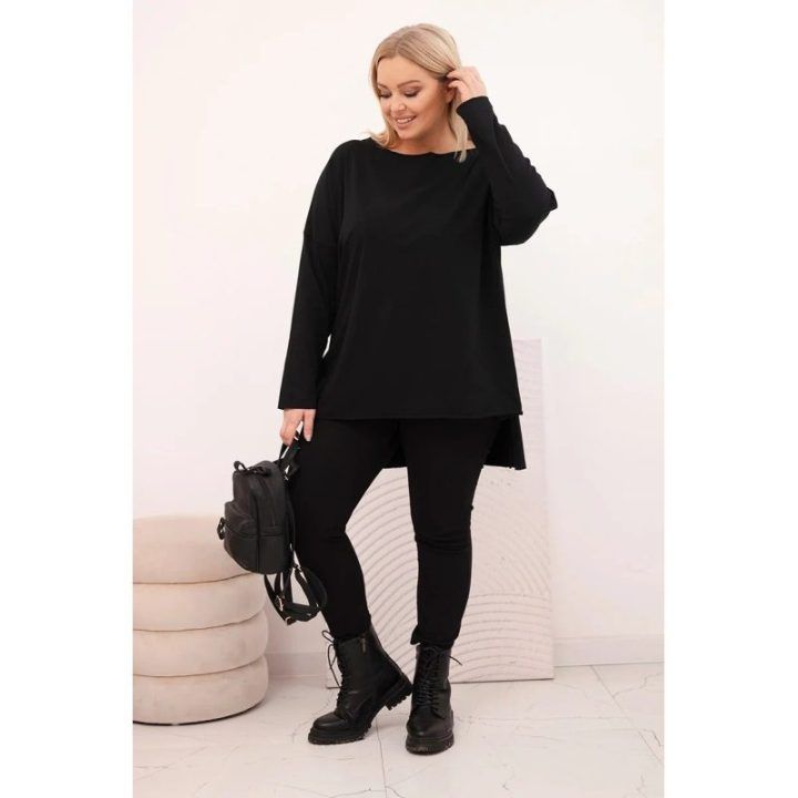 Moteriška Plus Size palaidinė ilgomis rankovėmis, juodos spalvos