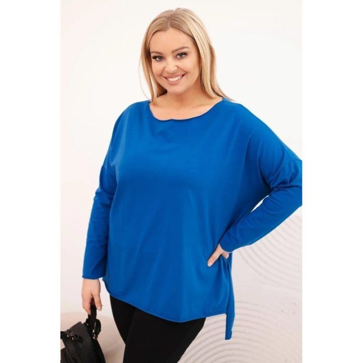 Moteriška Plus Size palaidinė ilgomis rankovėmis, kobalto mėlynos spalvos