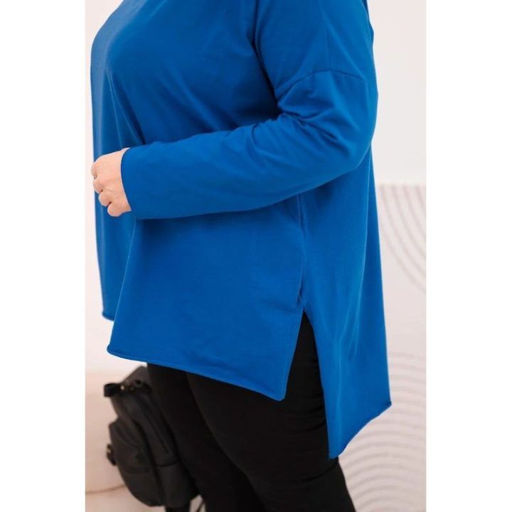 Moteriška Plus Size palaidinė ilgomis rankovėmis, kobalto mėlynos spalvos