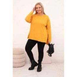 Moteriška Plus Size palaidinė su ilga rankove, garstyčių spalvos