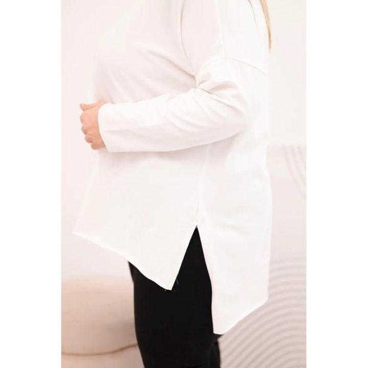 Moteriška Plus Size palaidinė ilgomis rankovėmis, balta