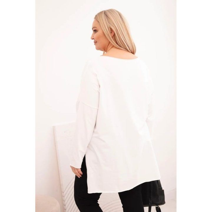 Moteriška Plus Size palaidinė ilgomis rankovėmis, balta