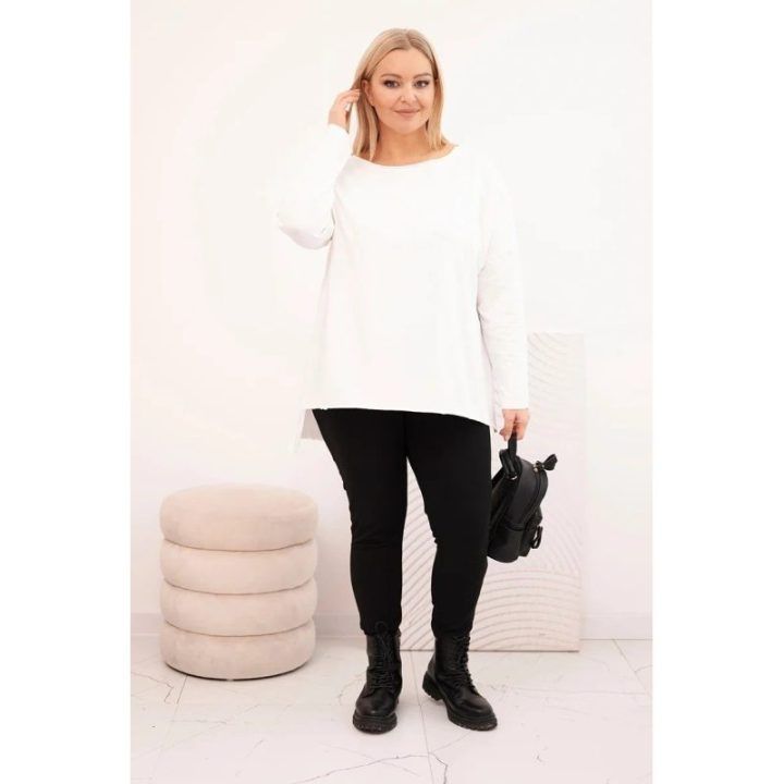 Moteriška Plus Size palaidinė ilgomis rankovėmis, balta
