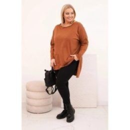 Moteriška Plus Size palaidinė ilgomis rankovėmis, tamsiai kupranugario spalvos
