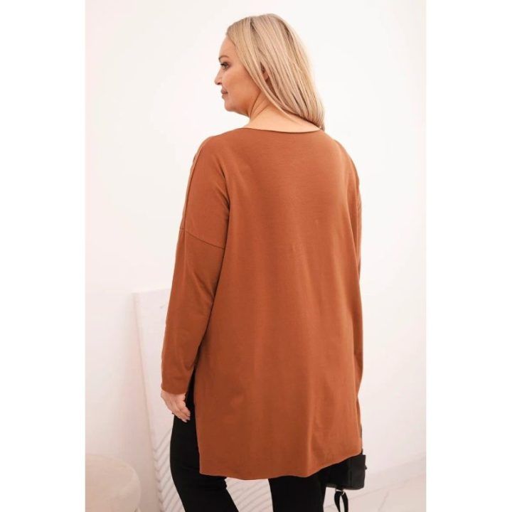 Moteriška Plus Size palaidinė ilgomis rankovėmis, tamsiai kupranugario spalvos
