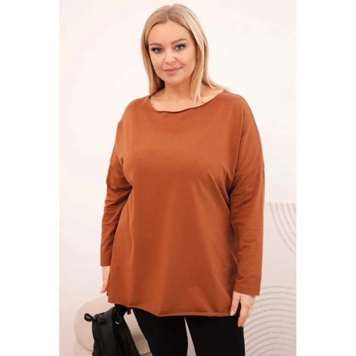 Moteriška Plus Size palaidinė ilgomis rankovėmis, tamsiai kupranugario spalvos