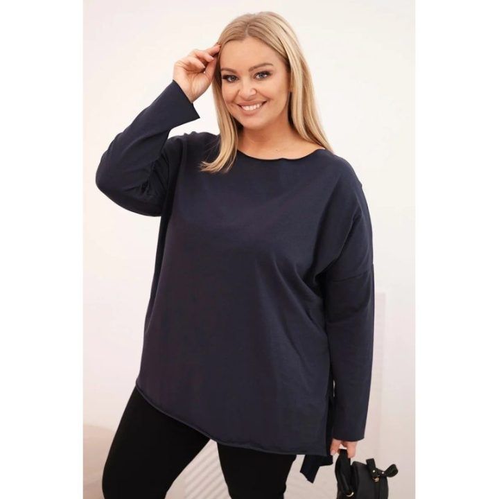 Moteriška Plus Size palaidinė su ilgomis rankovėmis, tamsiai mėlynos spalvos