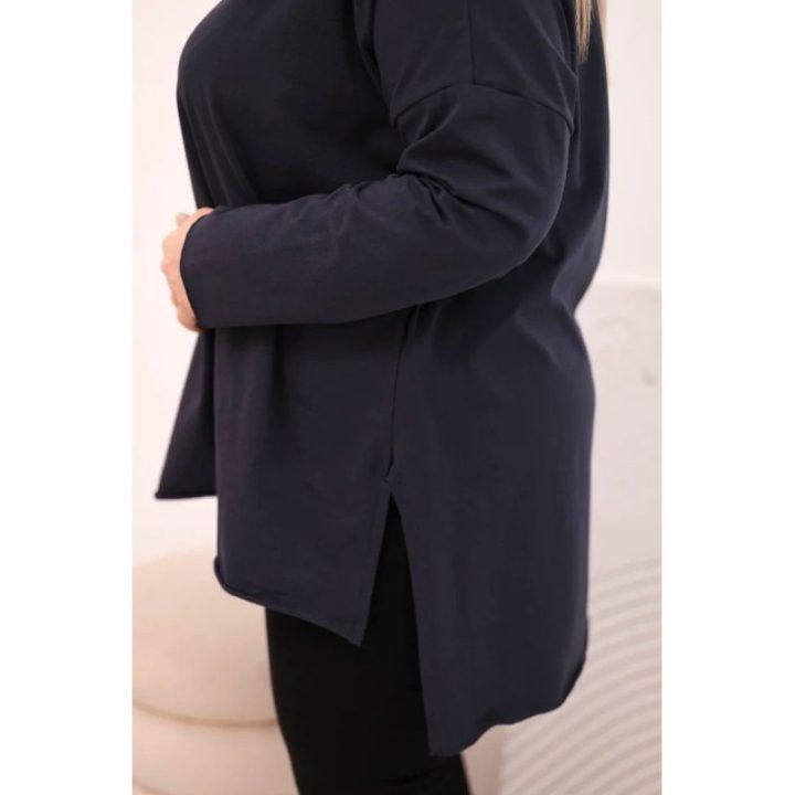 Moteriška Plus Size palaidinė su ilgomis rankovėmis, tamsiai mėlynos spalvos