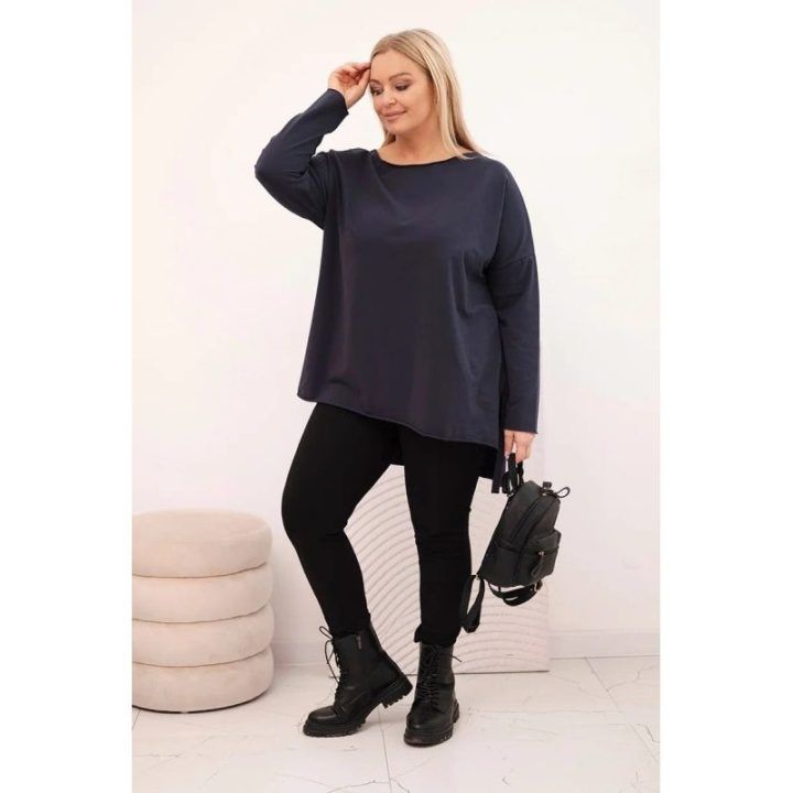 Moteriška Plus Size palaidinė su ilgomis rankovėmis, tamsiai mėlynos spalvos