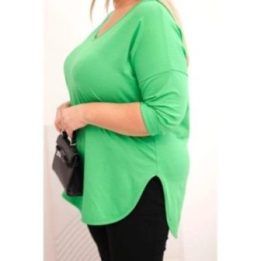 Moteriška Plus Size palaidinė su V formos iškirpte, šviesiai žalios spalvos