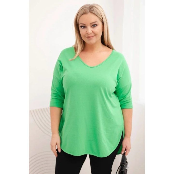 Moteriška Plus Size palaidinė su V formos iškirpte, šviesiai žalios spalvos