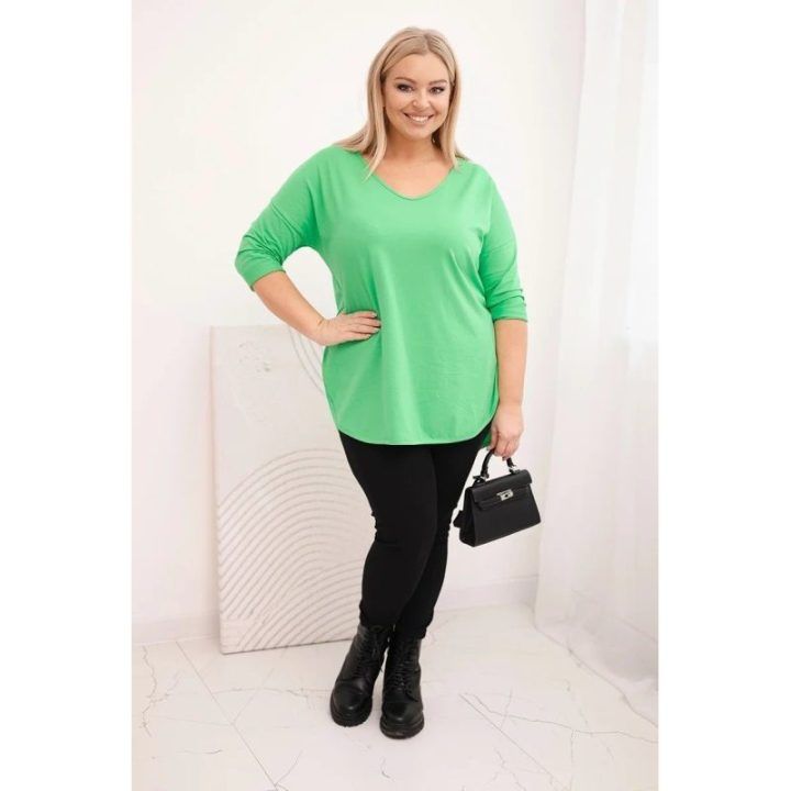 Moteriška Plus Size palaidinė su V formos iškirpte, šviesiai žalios spalvos