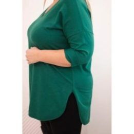 Moteriška Plus Size palaidinė su V formos iškirpte ir rankovėmis iki alkūnės, tamsiai žalia