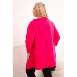 Moteriška Plus Size palaidinė su asimetrišku priekiu ir atraitotomis rankovėmis, fuksijos spalvos