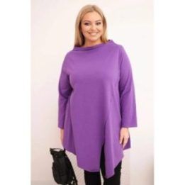 Moteriška Plus Size asimetrinė palaidinė su atlenkiamomis rankovėmis, violetinės spalvos
