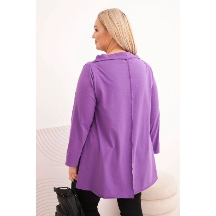 Moteriška Plus Size asimetrinė palaidinė su atlenkiamomis rankovėmis, violetinės spalvos