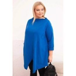 Moteriška Plus Size asimetriška palaidinė su užraitotomis rankovėmis, mėlyna