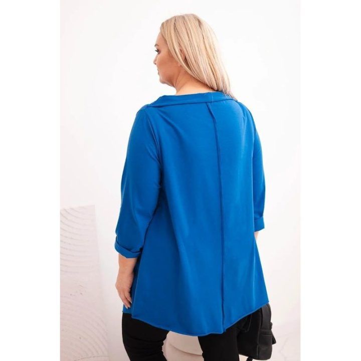 Moteriška Plus Size asimetriška palaidinė su užraitotomis rankovėmis, mėlyna