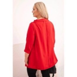 Moteriška Plus Size palaidinė su asimetriniu priekiu ir užlenktomis rankovėmis, raudonos spalvos