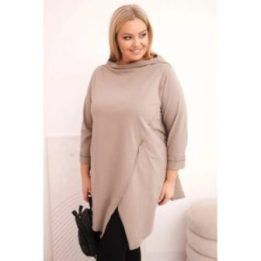 Moteriška Plus Size medvilninė asimetrinė palaidinė, kapučino spalvos