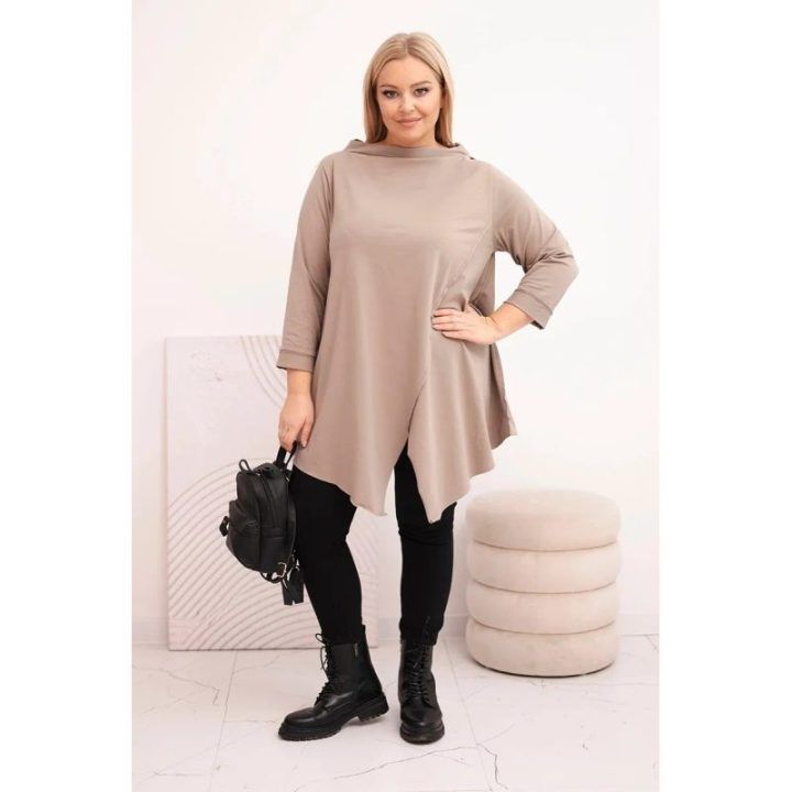 Moteriška Plus Size medvilninė asimetrinė palaidinė, kapučino spalvos
