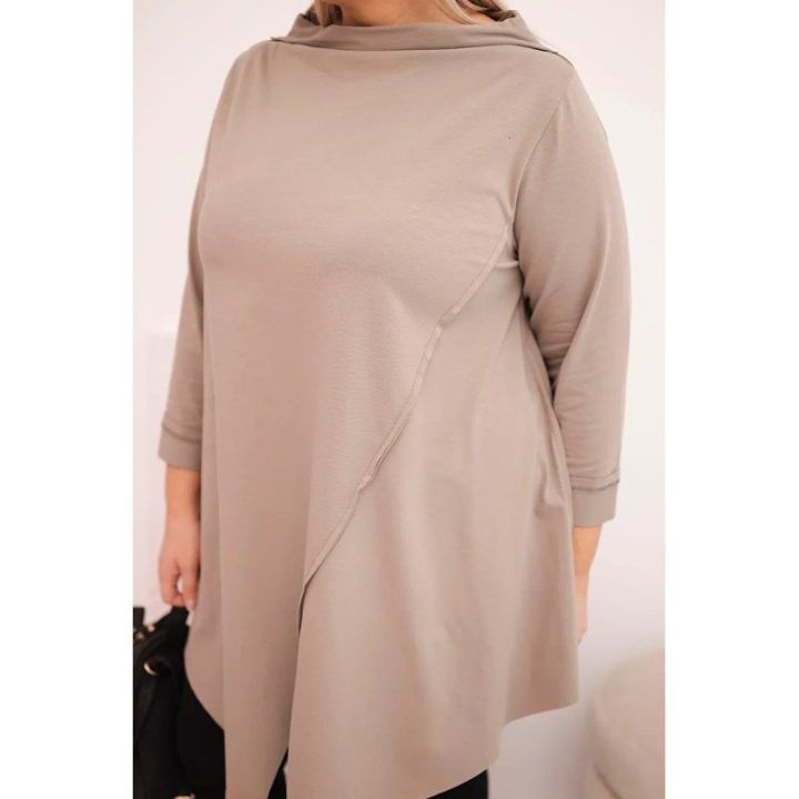 Moteriška Plus Size medvilninė asimetrinė palaidinė, kapučino spalvos