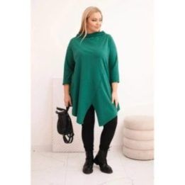 Moteriška Plus Size asimetrinė palaidinė su rankogaliais, tamsiai žalios spalvos