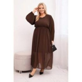 Moteriška Plus Size plisuota suknelė ilgomis rankovėmis, rudos spalvos